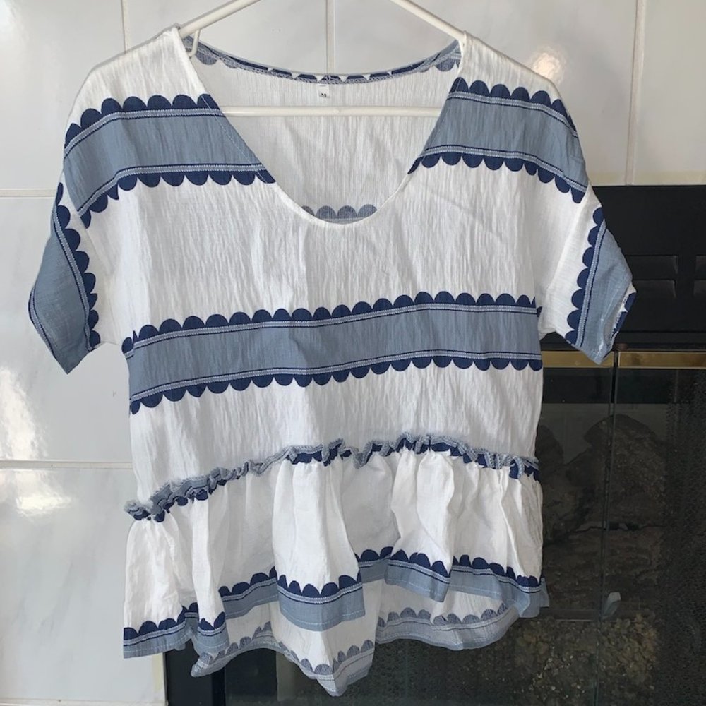 Blue and White Blouse